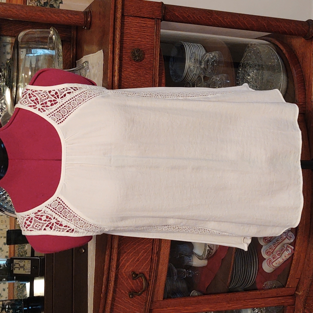 Loft Lace Embellished Flowy Tunic Tank Blouse Cream XSP